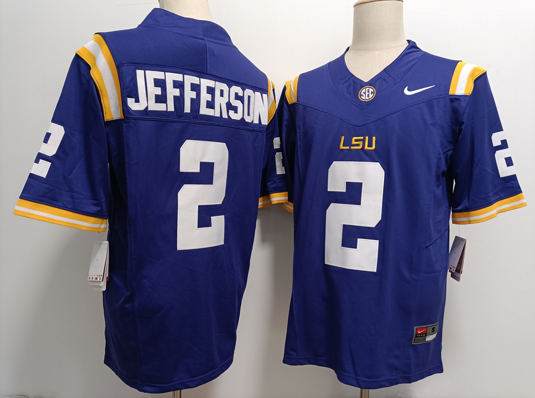 game jersey Men's LSU Tigers LA Justin Jefferson #2 Purple 2024
