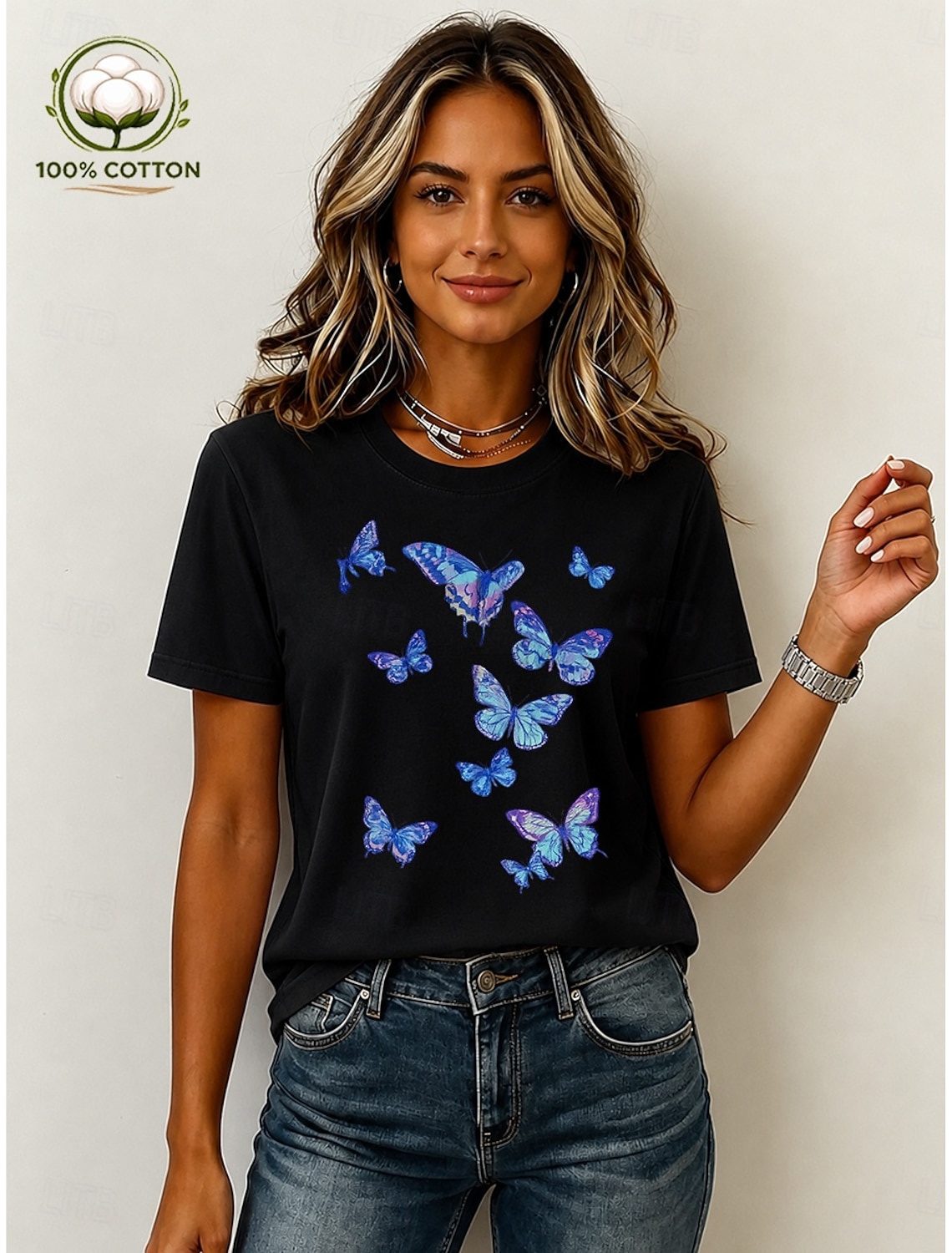 Women's 100% Cotton T Shirt Vintage Washed Tops Print Graphic Plants Stylish Basic Short Sleeve Crew Neck Regular Tops Casual Daily Blue Black Pink Purple Brown Summer Spring