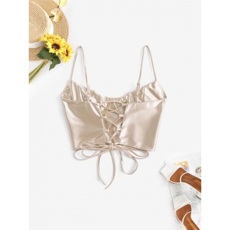 Lace Up Silky Bustier Corset Style Top VQ5359