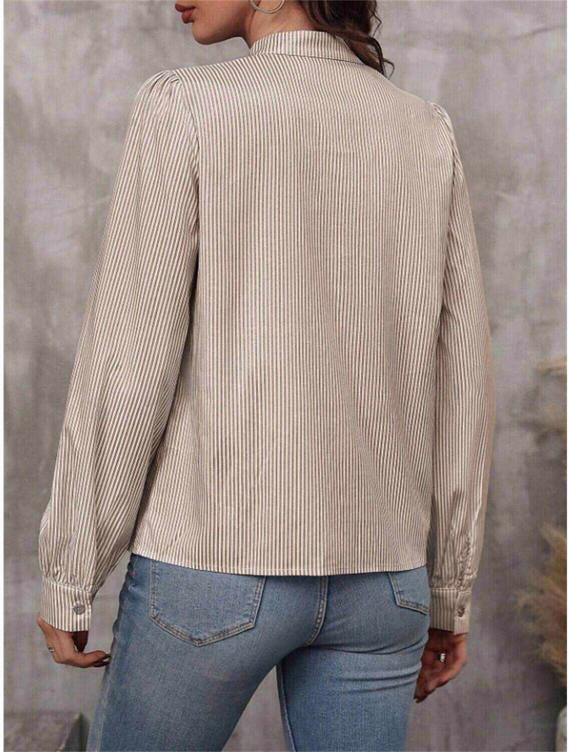 Women's Shirt Blouse Stylish Casual Striped Regular Tops Long Sleeve V Neck Patchwork Regular Fit Work Daily Going out Summer Spring Fall