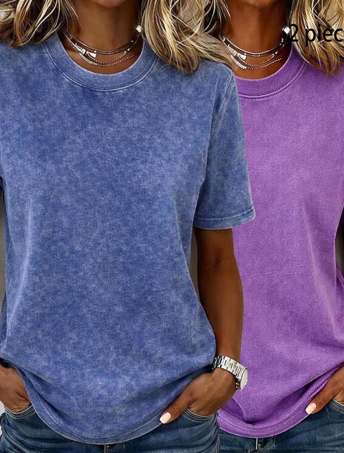 Women's 100% Cotton 2 Pieces Set T Shirt Basic Classic Modern Short Sleeve Crew Neck Regular Tops Casual Daily Going out Black / Red White+Pink White / Black Green / Blue White+Orange Summer Spring
