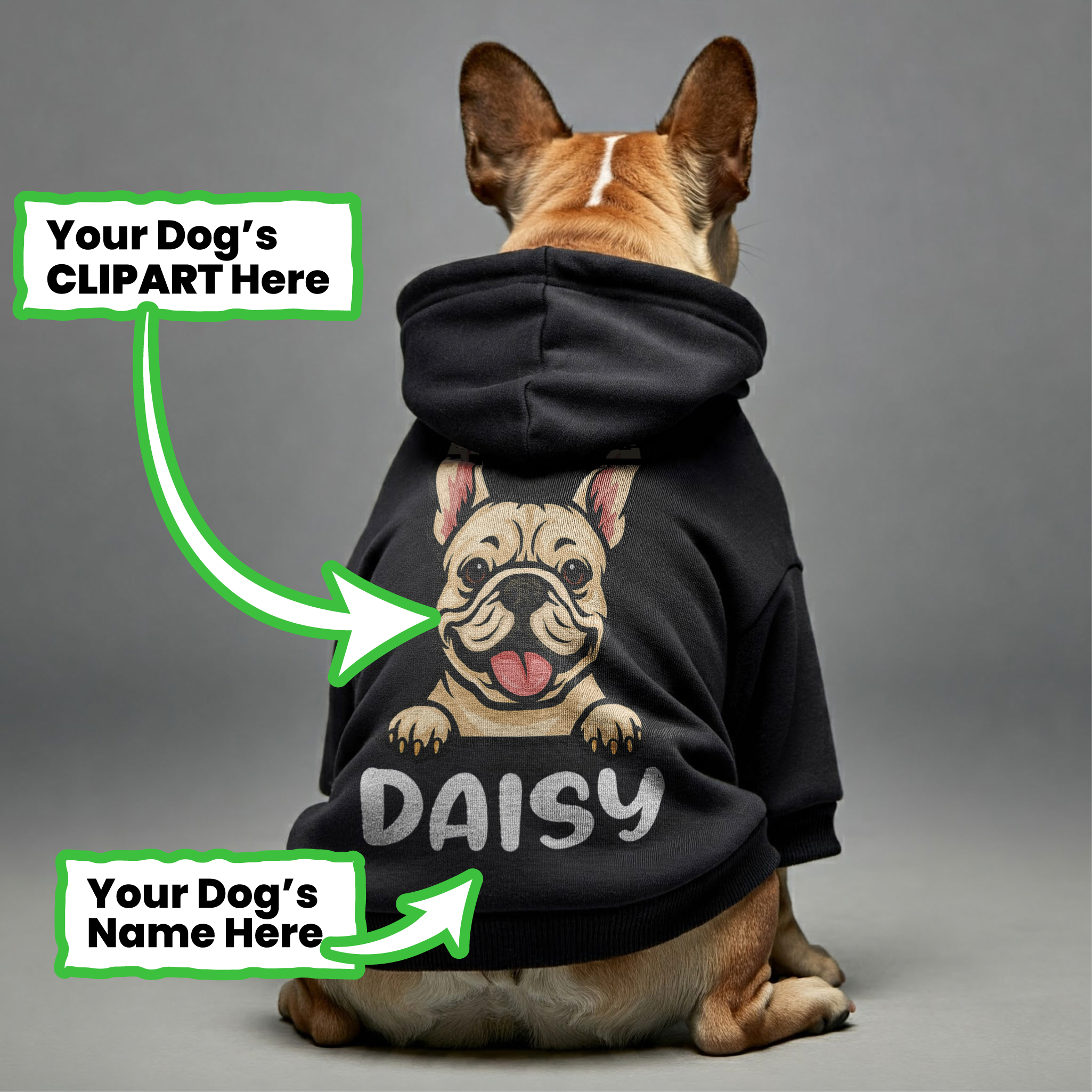 Daisy- - Durable Personalized French Bulldog Hoodies With Funny Quotes, Custom Name, And Custom Clipart Matching Your Frenchie's Color – Stylish, Cozy, And Premium 100% Cotton Pet Owner Apparel