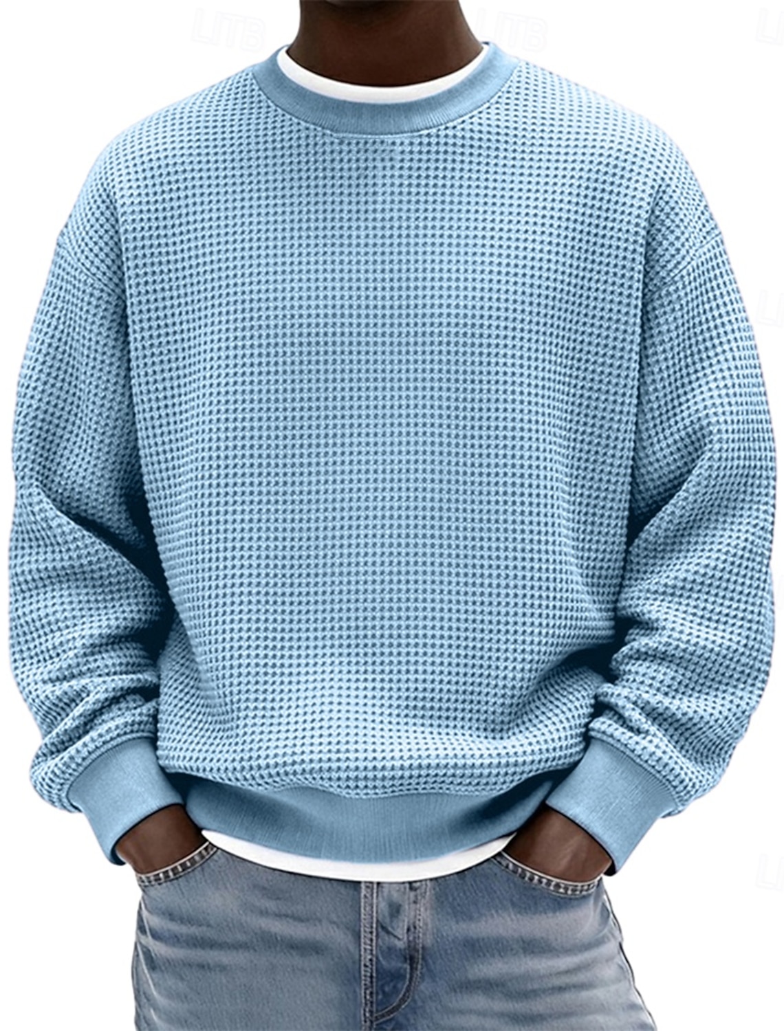 Men's Sweatshirt Waffle Sweatshirt Pullover Hoodie Sweatshirt Wine Red Black White Light Green Navy Blue Crew Neck Plain Textured Casual Daily Sports & Outdoor Polyester Streetwear Cool Sportswear