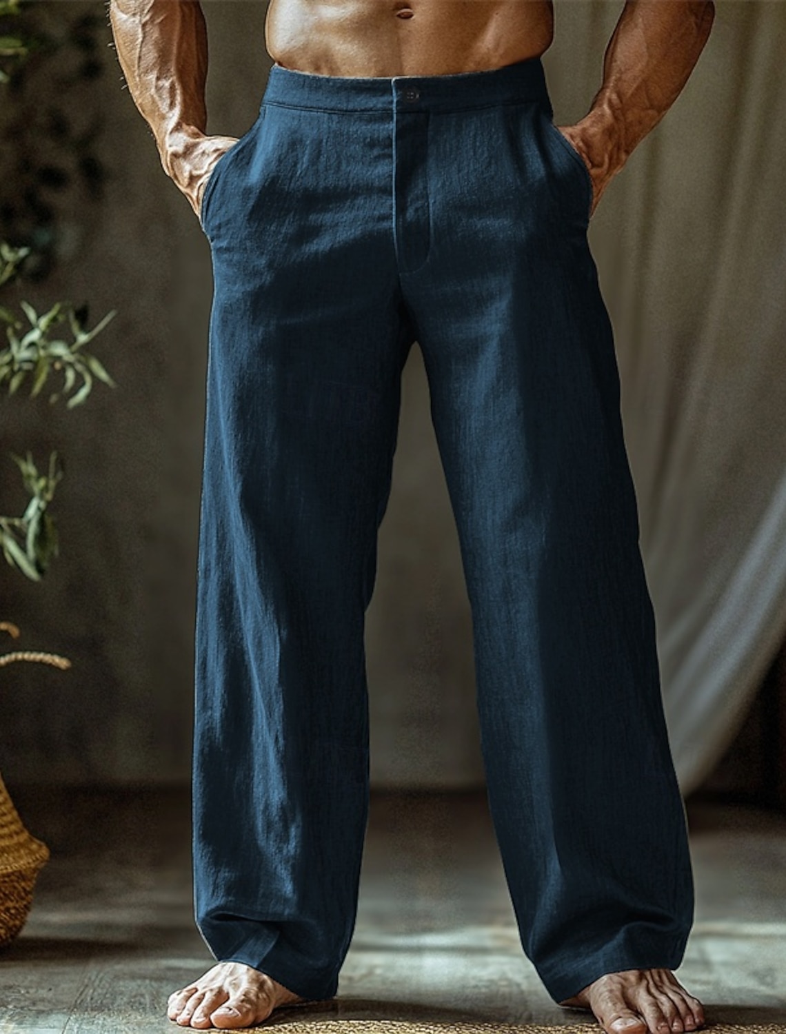 Men's Linen Pants Trousers Summer Pants Beach Pants Buttons Pocket Straight Leg Plain Comfort Breathable Vacation Daily Holiday Hawaiian Boho Black White
