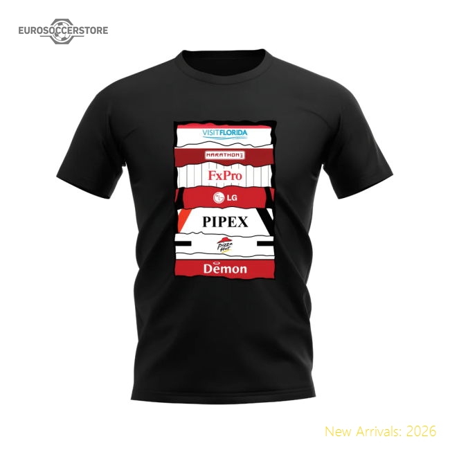 Fulham Sponsor History T-Shirt (Black) Liverpool Fan Merchandise