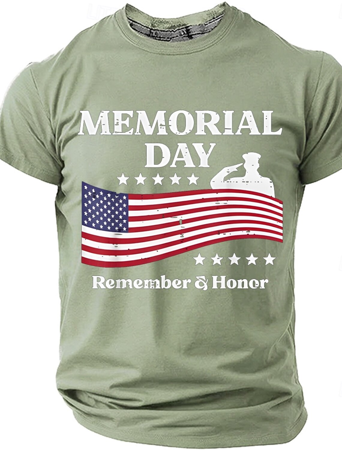 Memorial Day Remember & Honor Men's American Flag Saluting Soldier Patriotic Vintage Graphic T Shirt Short Sleeve Crew Neck Casual Tee Designer Clothing Apparel S M L XL XXL XXXL