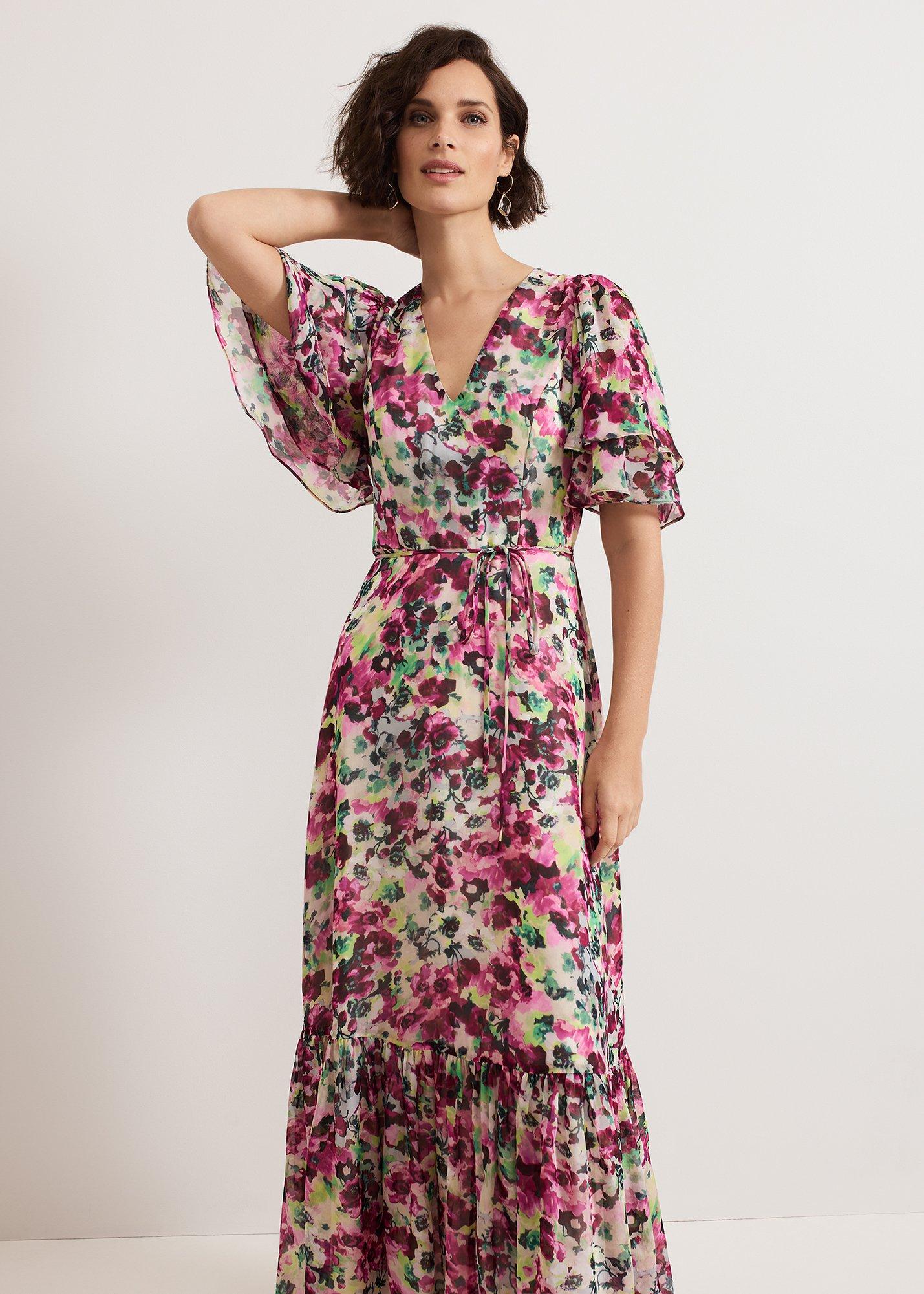 Violet Floral Ruffle Maxi Dress