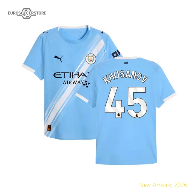 Authentic 2025-2026 Man City Authentic Home Shirt (khusanov 45)