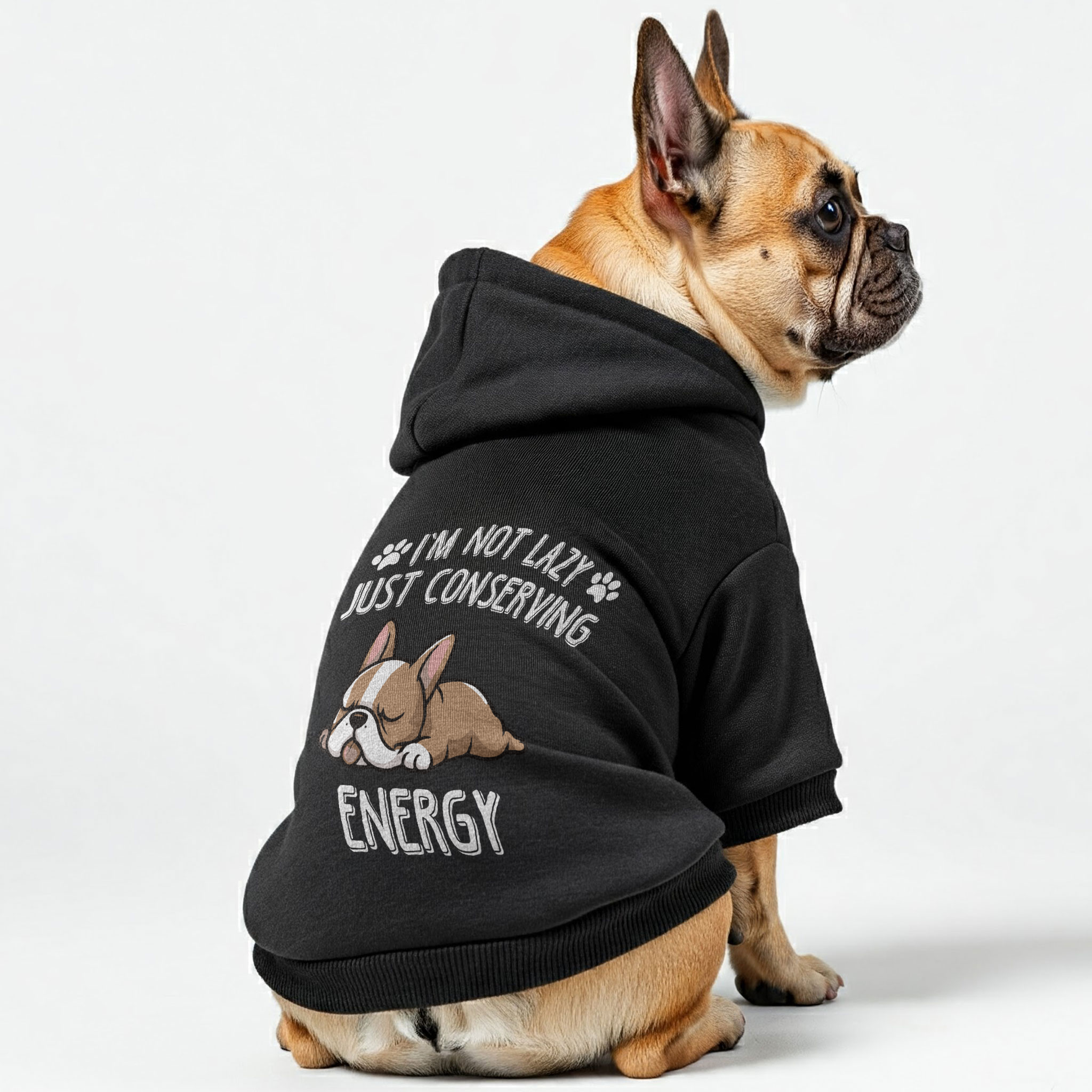 I’m Not Lazy, Just Conserving Energy - Casual Personalized French Bulldog Hoodies With Funny Quotes – Stylish, Cozy, And Premium 100% Cotton For Frenchie Fans