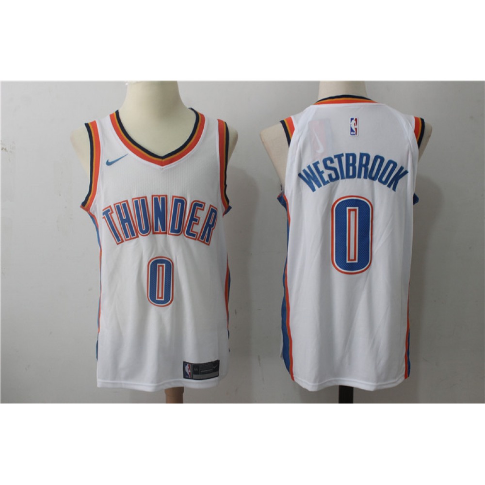 Men's Oklahoma City Thunder #0 Russell Westbrook White Stitched NBA Jersey