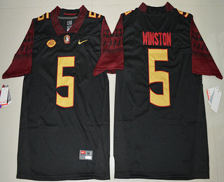 Men's None #5 Jameis Winston Black 2016 match worn away jersey Jersey