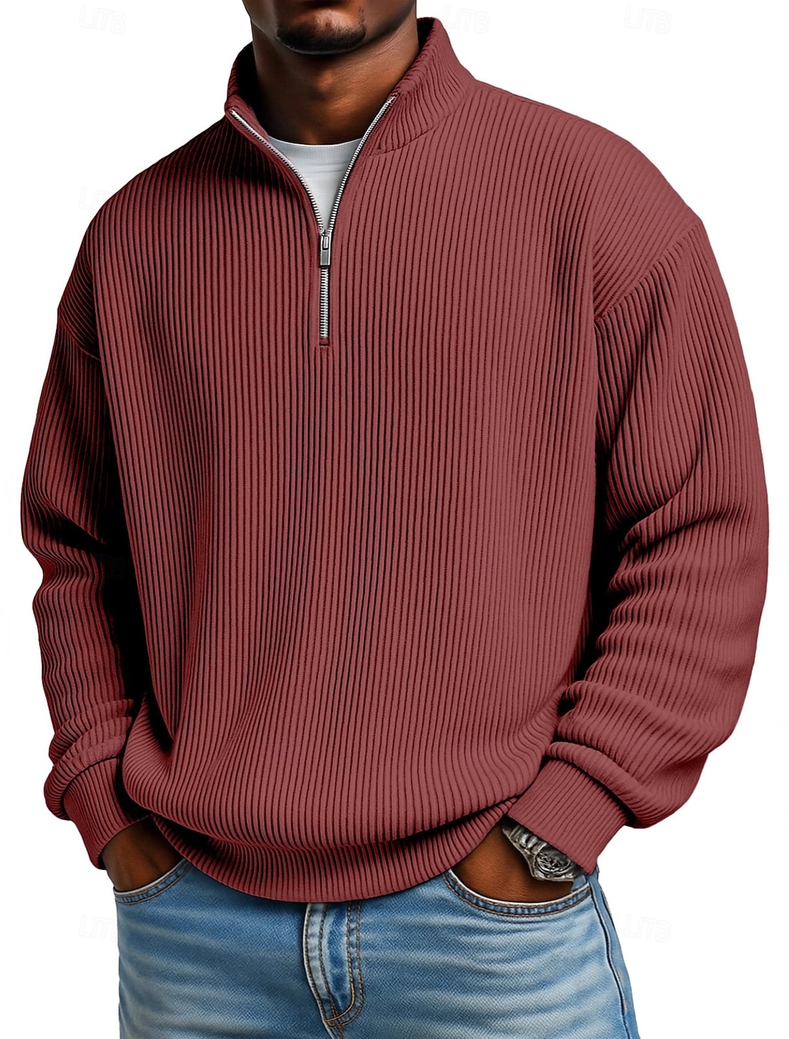 Men's Corduroy Shirt Textured Casual Vacation Quarter Zip Long Sleeve