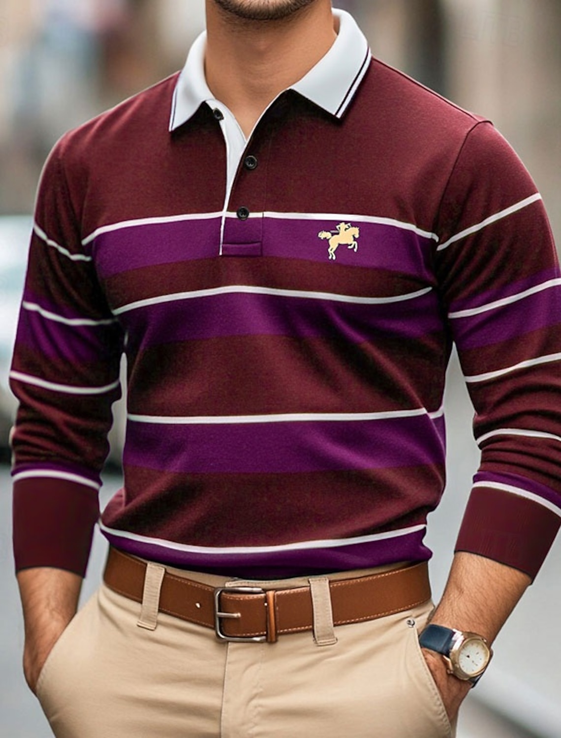 Men's Solid Color Rugby Polo Shirts Golf Polos Long Sleeve Lapel