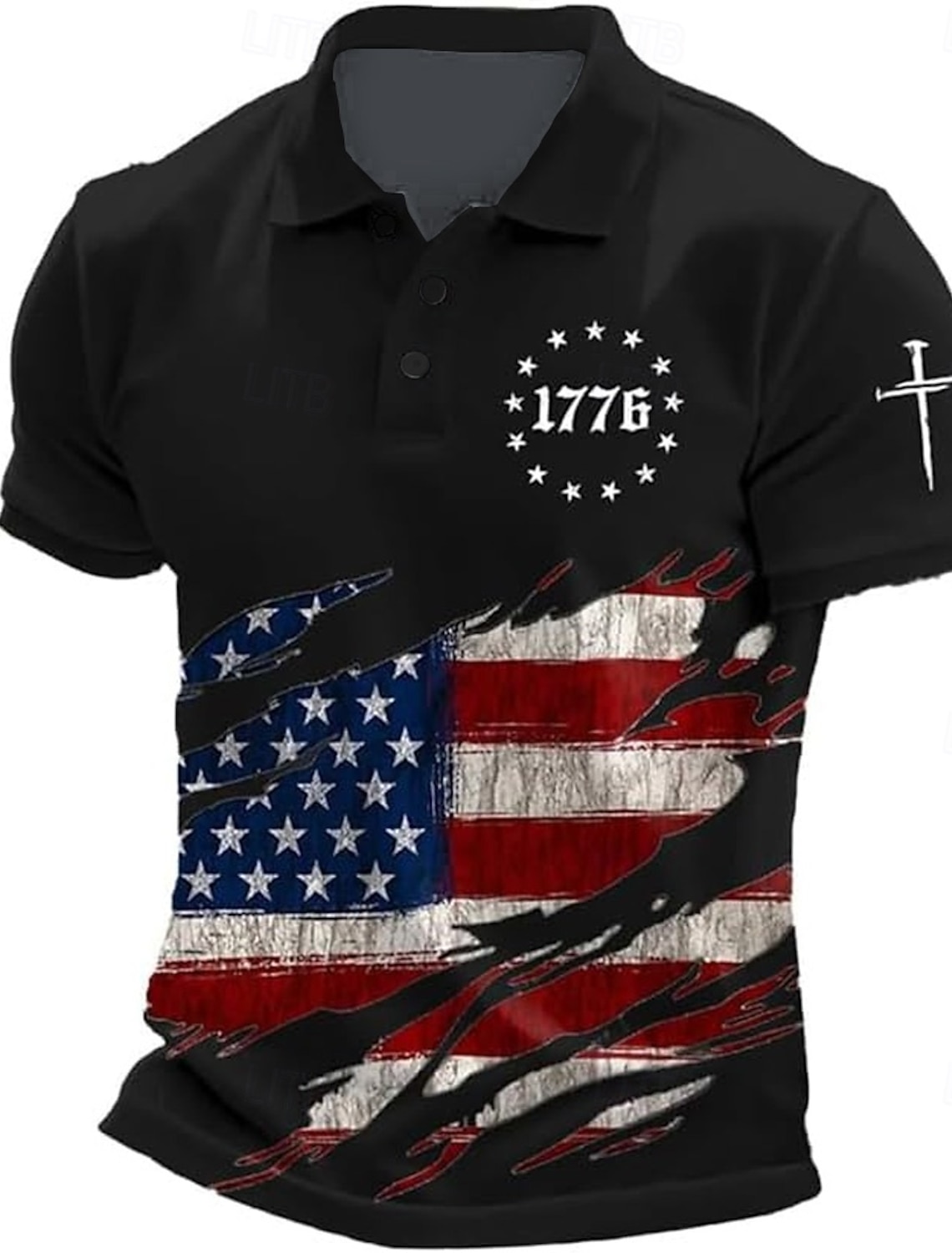 4th of July 2026 250th Men's American US Flag Polo Short Sleeve Polo Shirts Collared Shirts Casual Outdoor Daily Wear 3D Print Summer Blue White Black