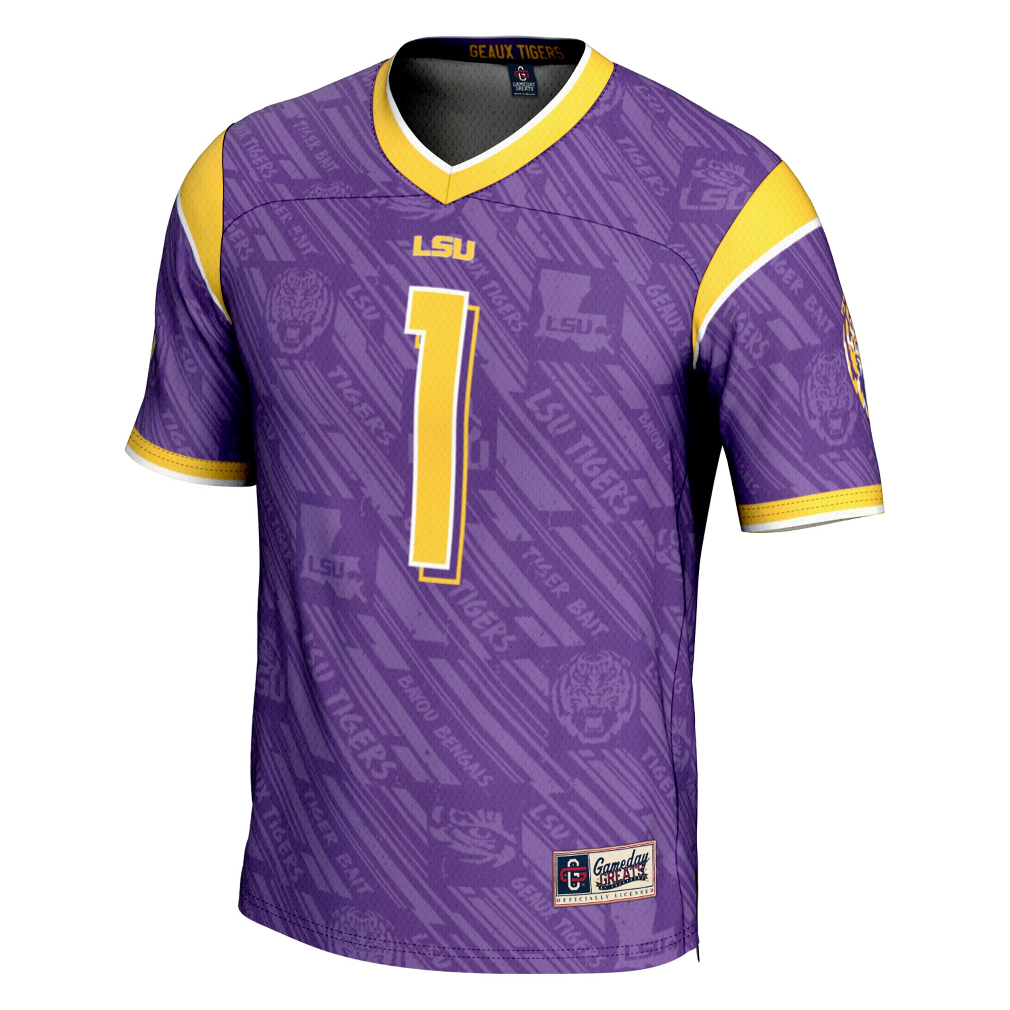 [DDG] LSU Tigers #1 GameDay Greats Purple Highlight Print Football Fashion Jersey