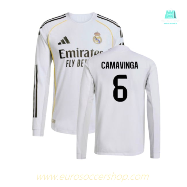 2025-2026 Real Madrid Authentic Long Sleeve Home Shirt (Camavinga 6)