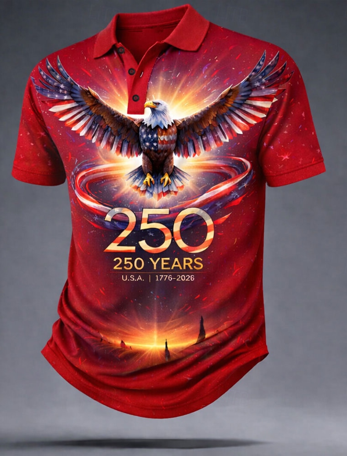 4th of July 2026 250th Men's American US Flag Golf Sports Polo Shirts Short Sleeve Polo Shirts Collared Shirts Casual Athleisure Buttons Spring & Summer Blue White Red
