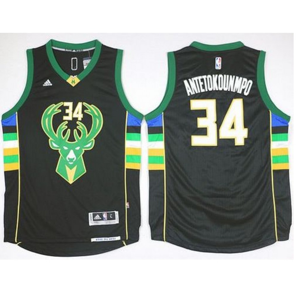 Performance Top-Grade Men's MIL #34 Giannis Black Basketball Jersey