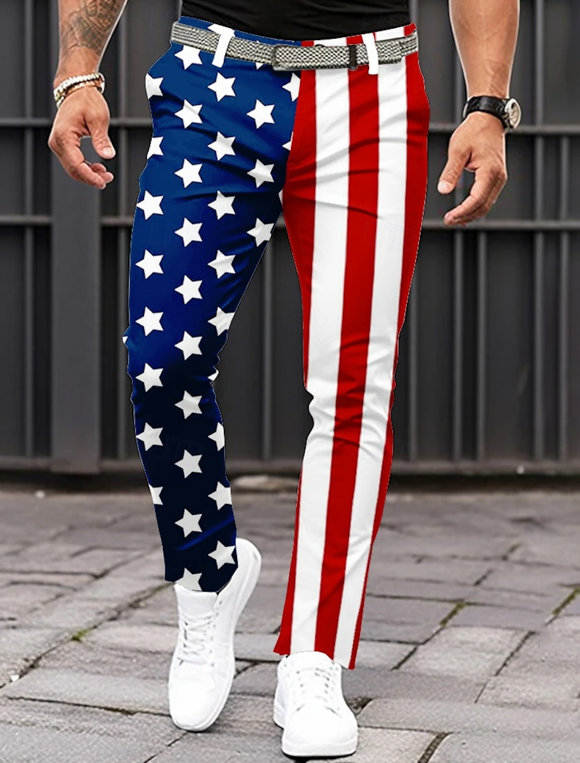 Men's American US Flag Patriotic Dress Pants Trousers Casual Pants Mid Waist Classic Casual Holiday Slim Fit Pants with Pockets Spring Fall 3D Print White Blue
