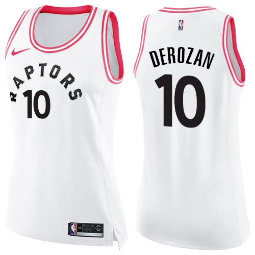 Nike Toronto Raptors #10 DeMar DeRozan White/Pink Womens NBA Swingman Fashion Jersey Womens
