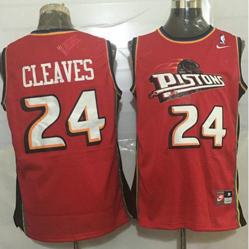 Detroit Pistons #24 Mateen Cleaves Red Nike Throwback Stitched NBA Jersey Mens