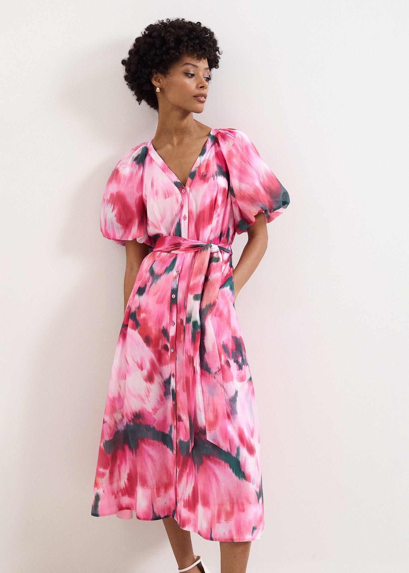 Petite Caterina Pink Floral Midi Dress