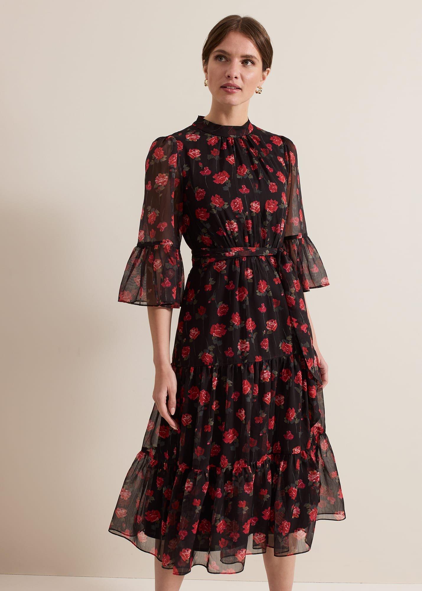 Petite Lela Floral Textured Midi Dress
