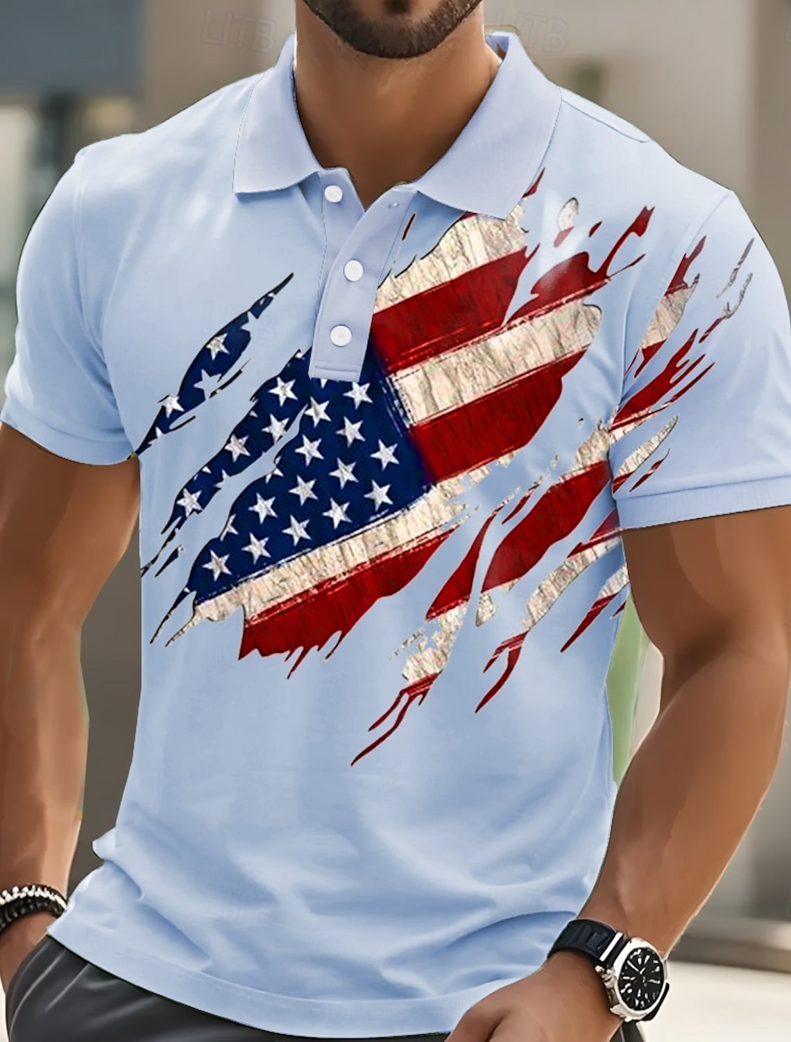 4th of July 2026 250th Men's American US Flag Polo Short Sleeve Polo Shirts Collared Shirts Casual Outdoor Daily Wear 3D Print Summer Blue White Dark Blue