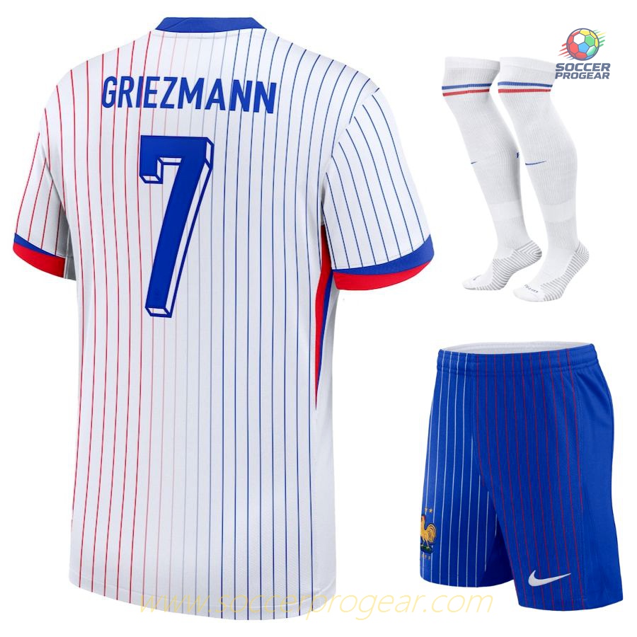 French National Team Kids Soccer Uniform Soccer Shirt White 2024-25 Edition Griezmann
