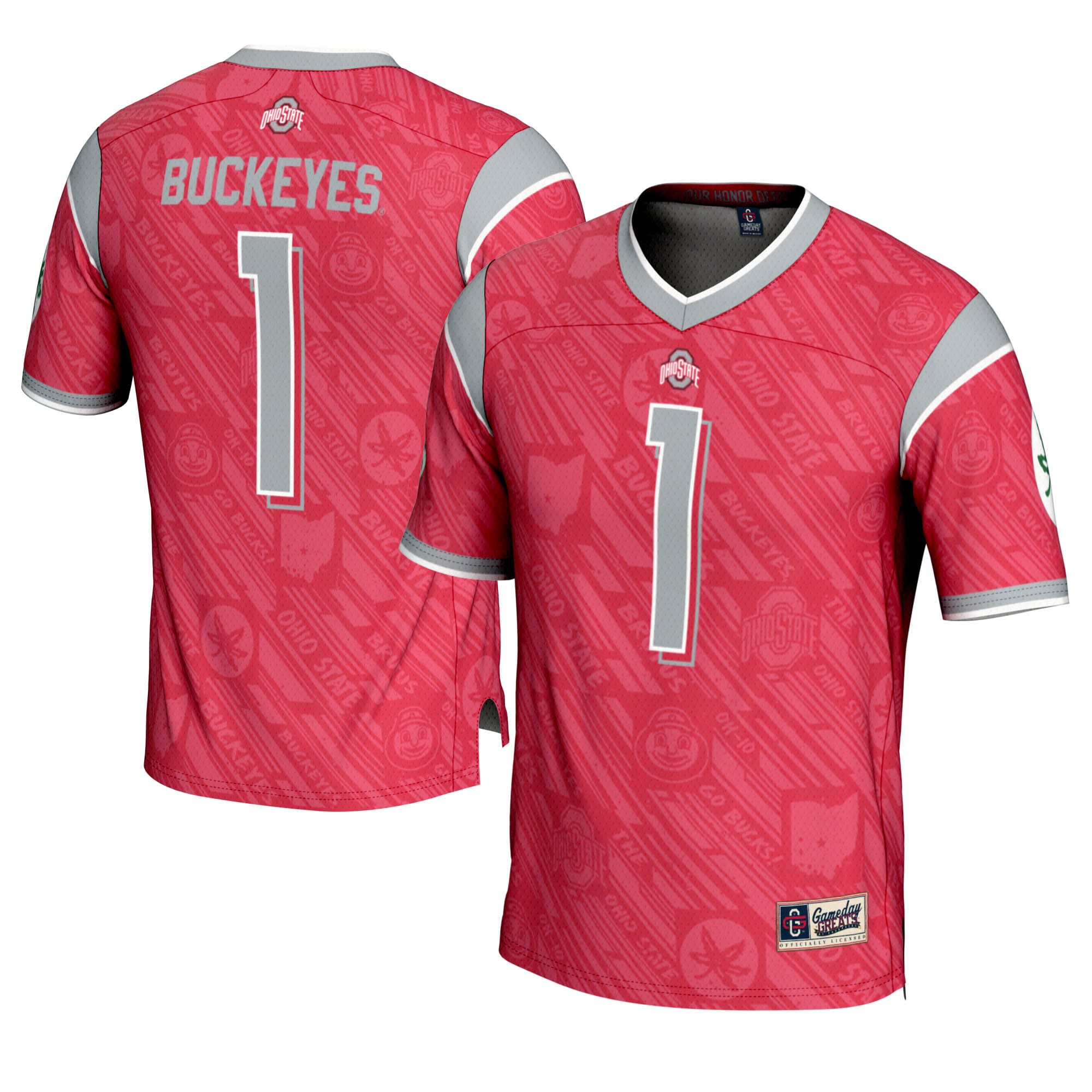 [NJP] Youth Ohio State Buckeyes #1 GameDay Greats Scarlet Highlight Print Football Fashion Jersey