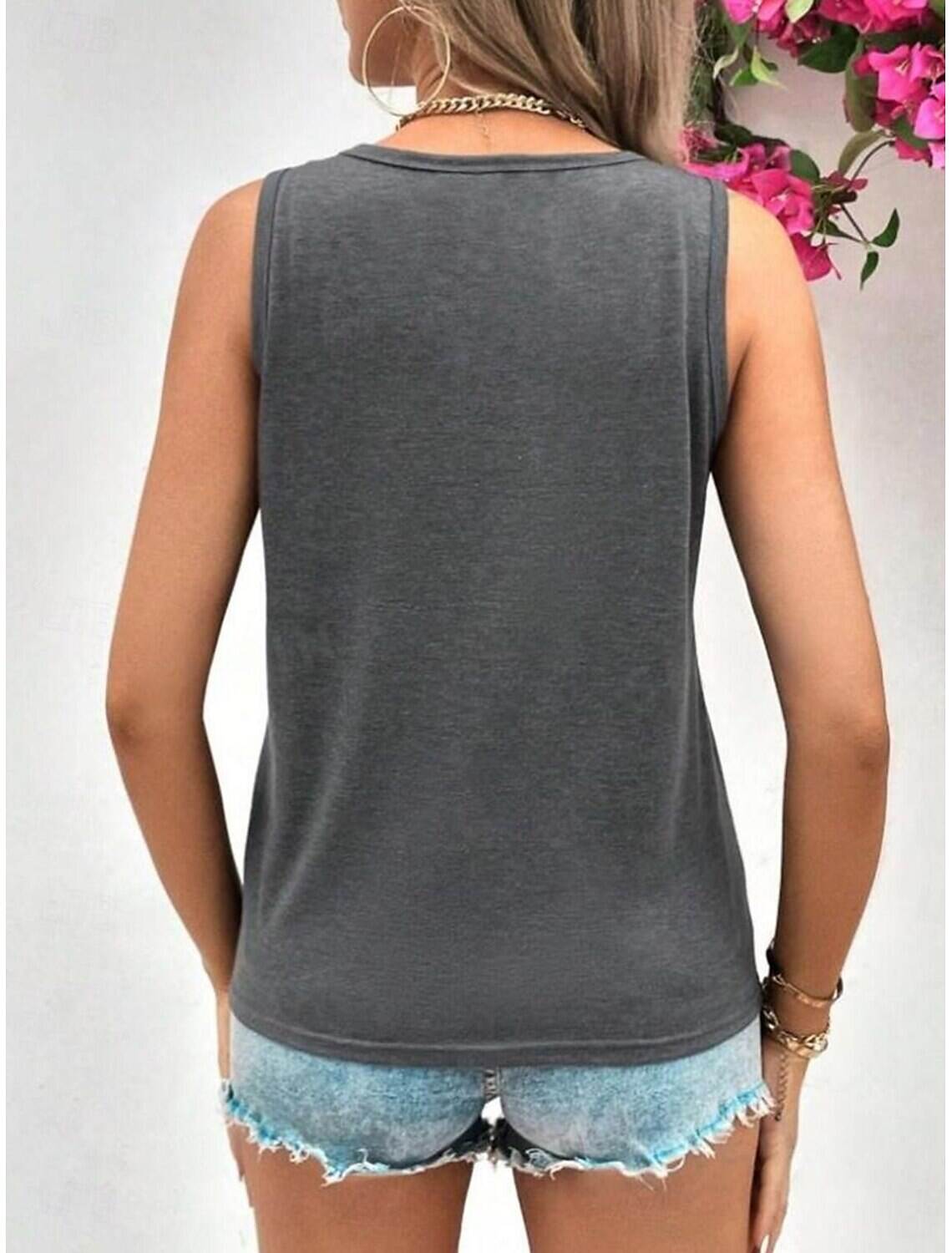 Women's Tank Top Vest Vacation Tropical Fashion Letter Print Sleeveless Regular Tops Crew Neck Casual Summer