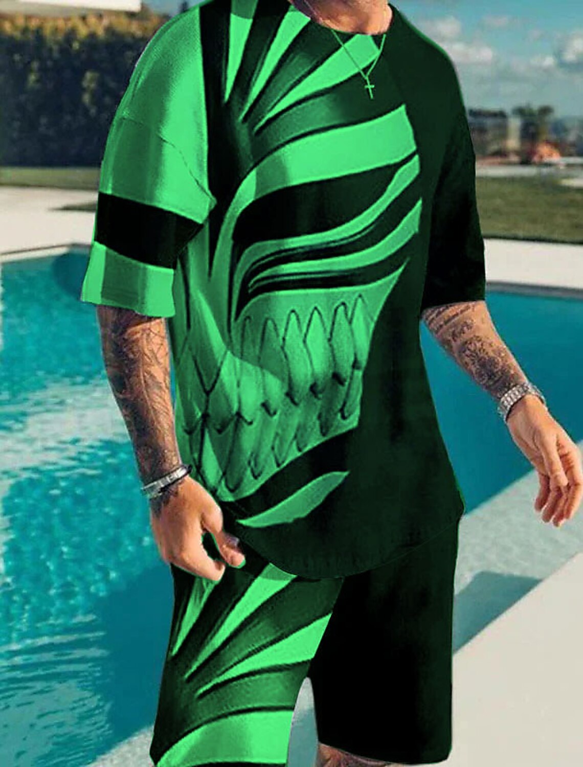 Men's Graphic Prints Technology 2pcs Tees sets Matching Short Sleeve