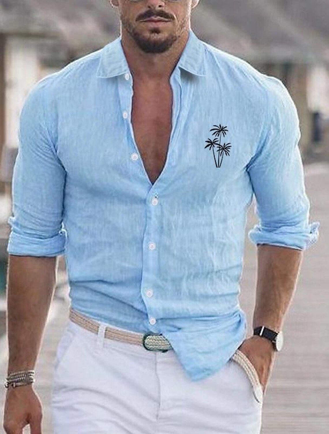 Men's Shirt Linen White Cotton Summer Beach Plain Vacation Hawaiian