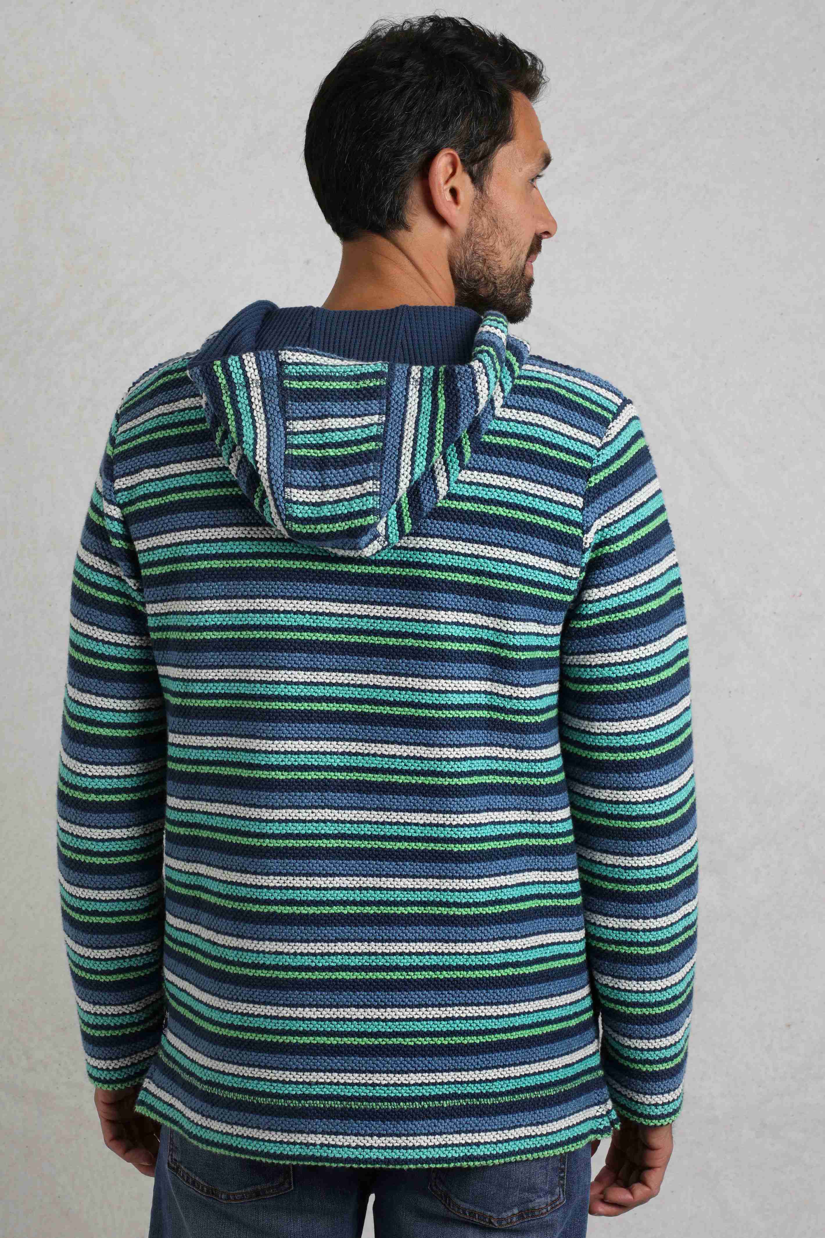 Payson Button Neck Striped Macaroni Hoodie Ensign Blue