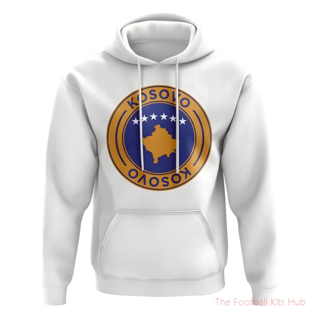 Men Kosovo Football Badge Hoodie (White)