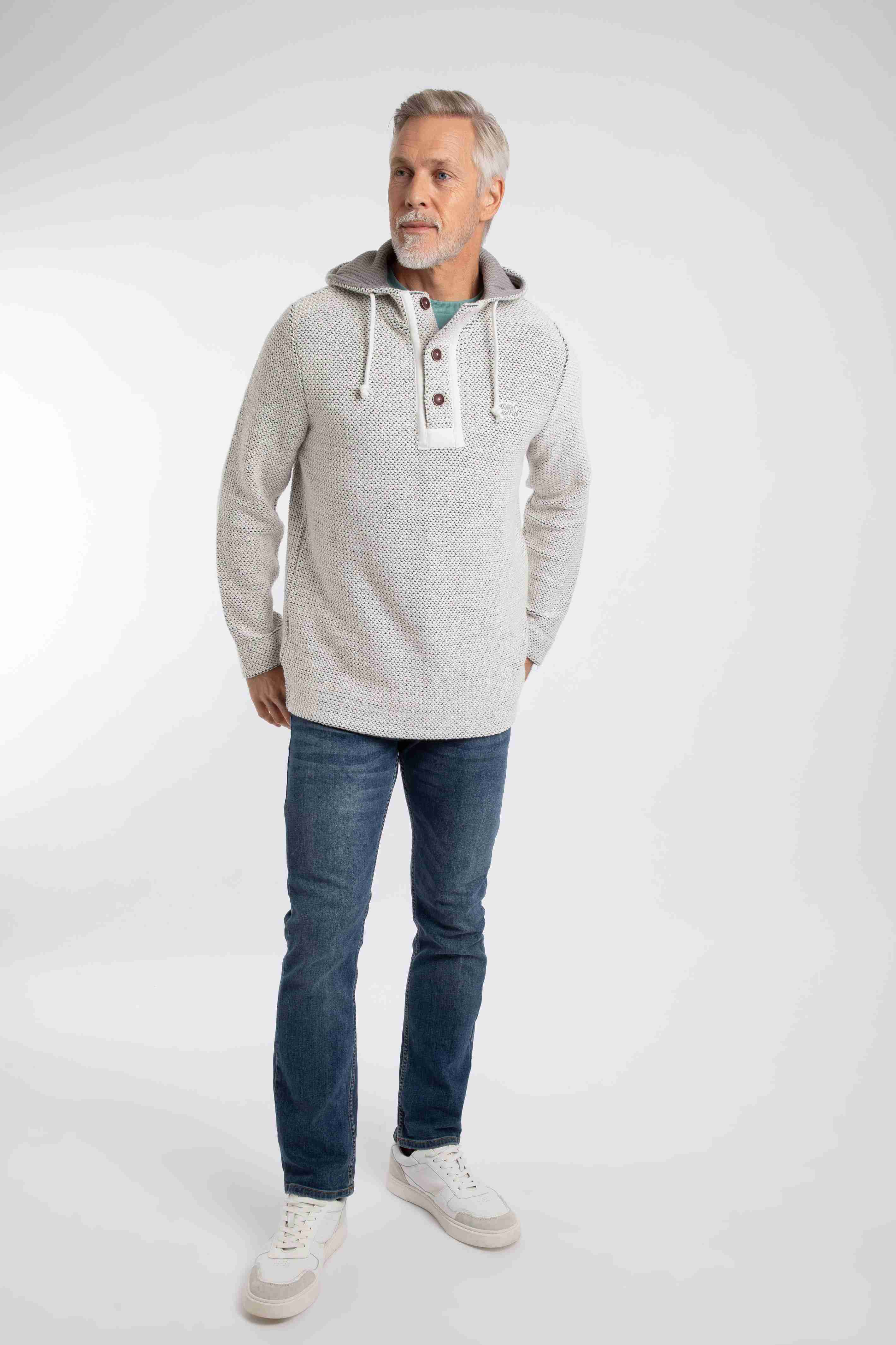 Bakersfield Button Neck Macaroni Hoodie Ecru