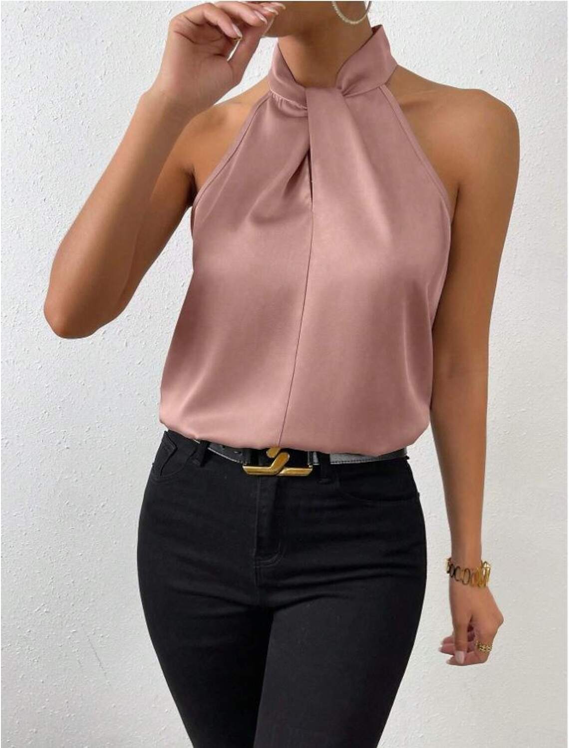 Tank Women's Plain Cold Shoulder Street Daily Fashion Halter Neck Regular Fit S