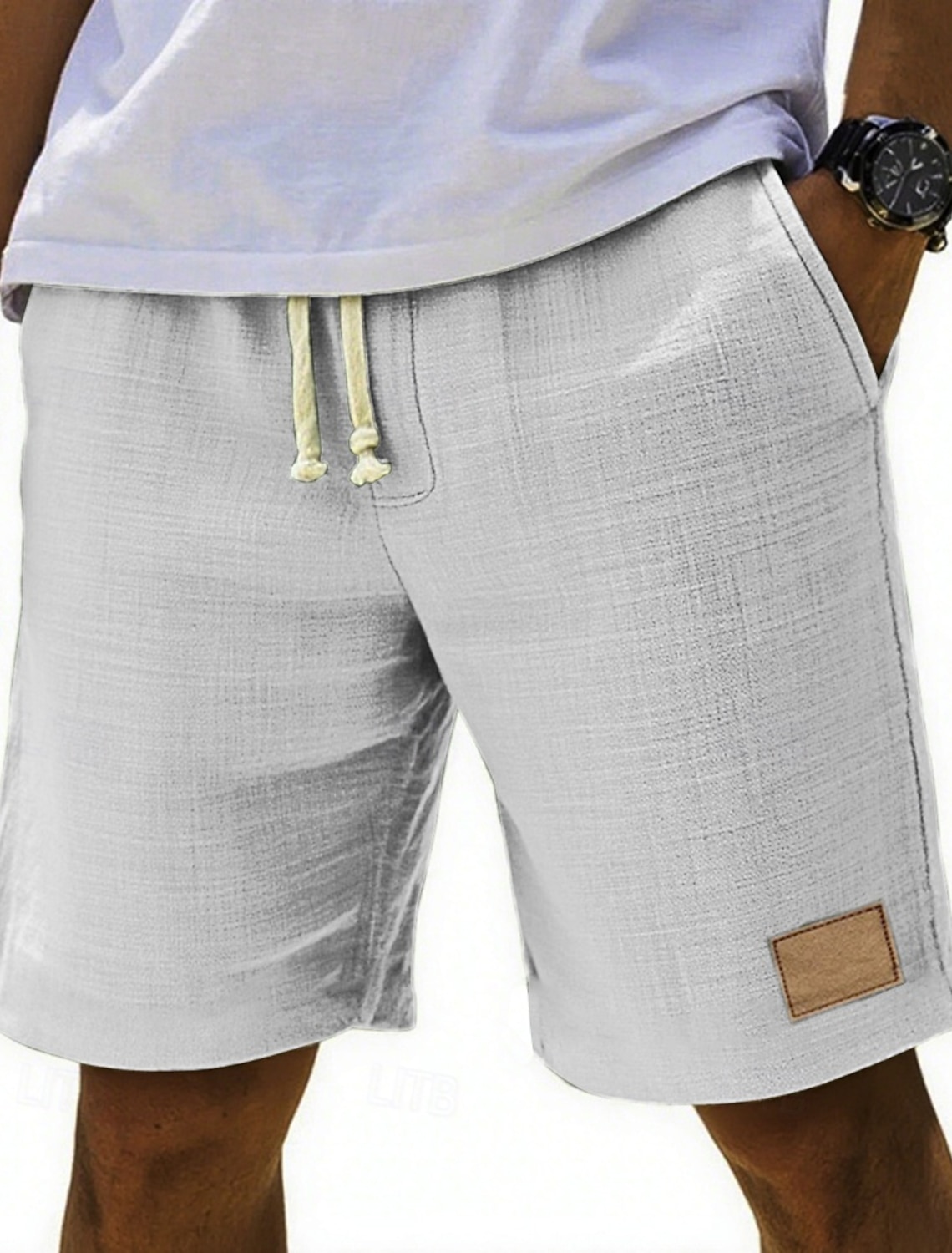 Men's Shorts Summer Beach Pocket Elastic Waist Drawstring Plain #1