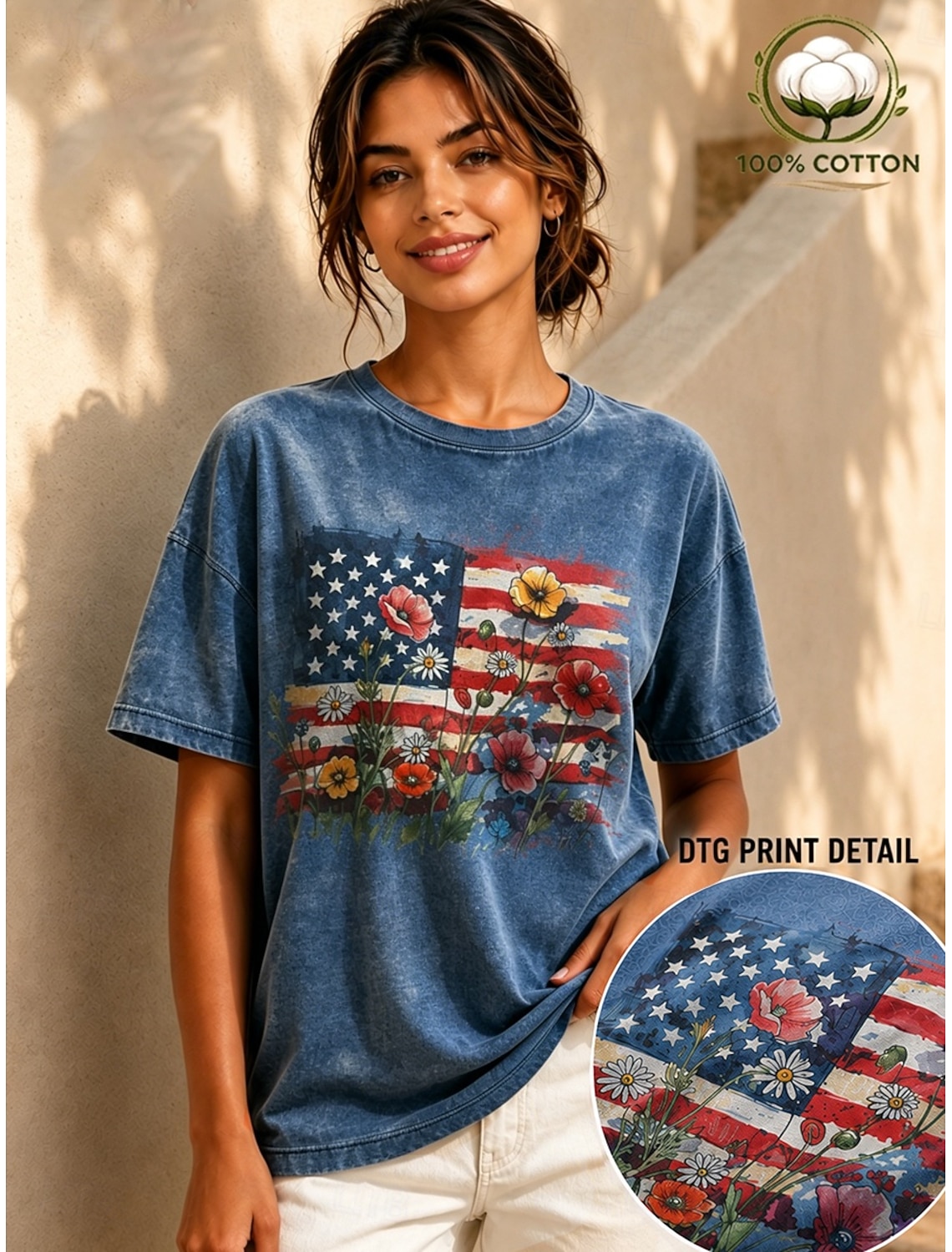Independence Day Patriotic Women's T Shirt V Neck Long Sleeve Tunic Geometric National Flag Elegant Vintage Stylish Regular Tops Daily Weekend Print Red Navy Blue Blue Spring Prefall