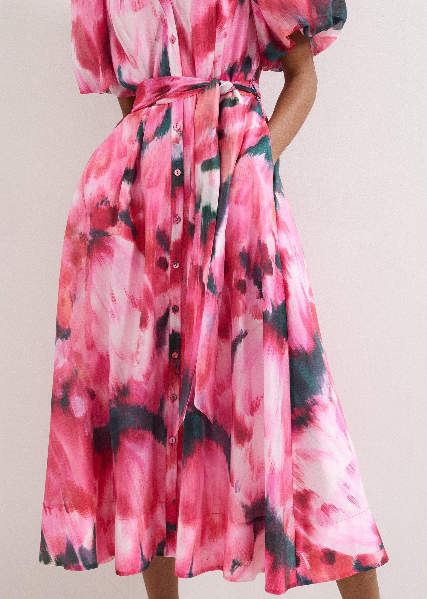 Petite Caterina Pink Floral Midi Dress