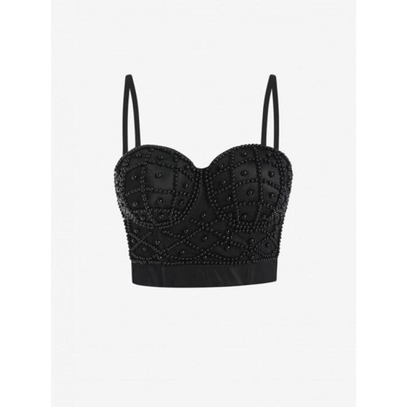 Beaded Faux Pearls Cupped Underwire Cami Top RV4482