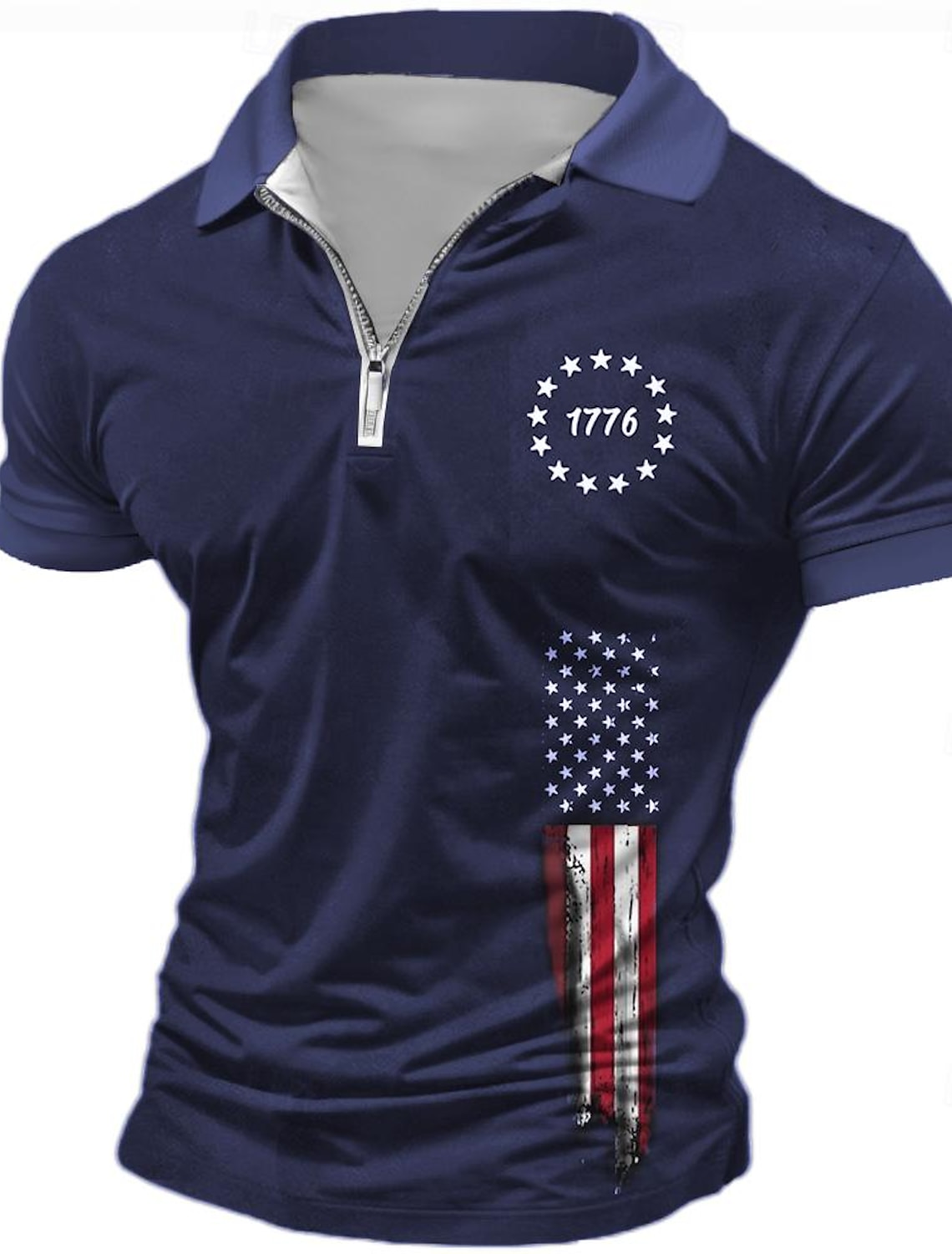 4th of July 2026 250th Men's American Flag Veterans Zip Polo Shirts Golf Shirt Short Sleeve Polo Shirts Collared Shirts Casual Streetwear Vacation Wear Party Outfits 3D Print Quarter Zip Polo Spring