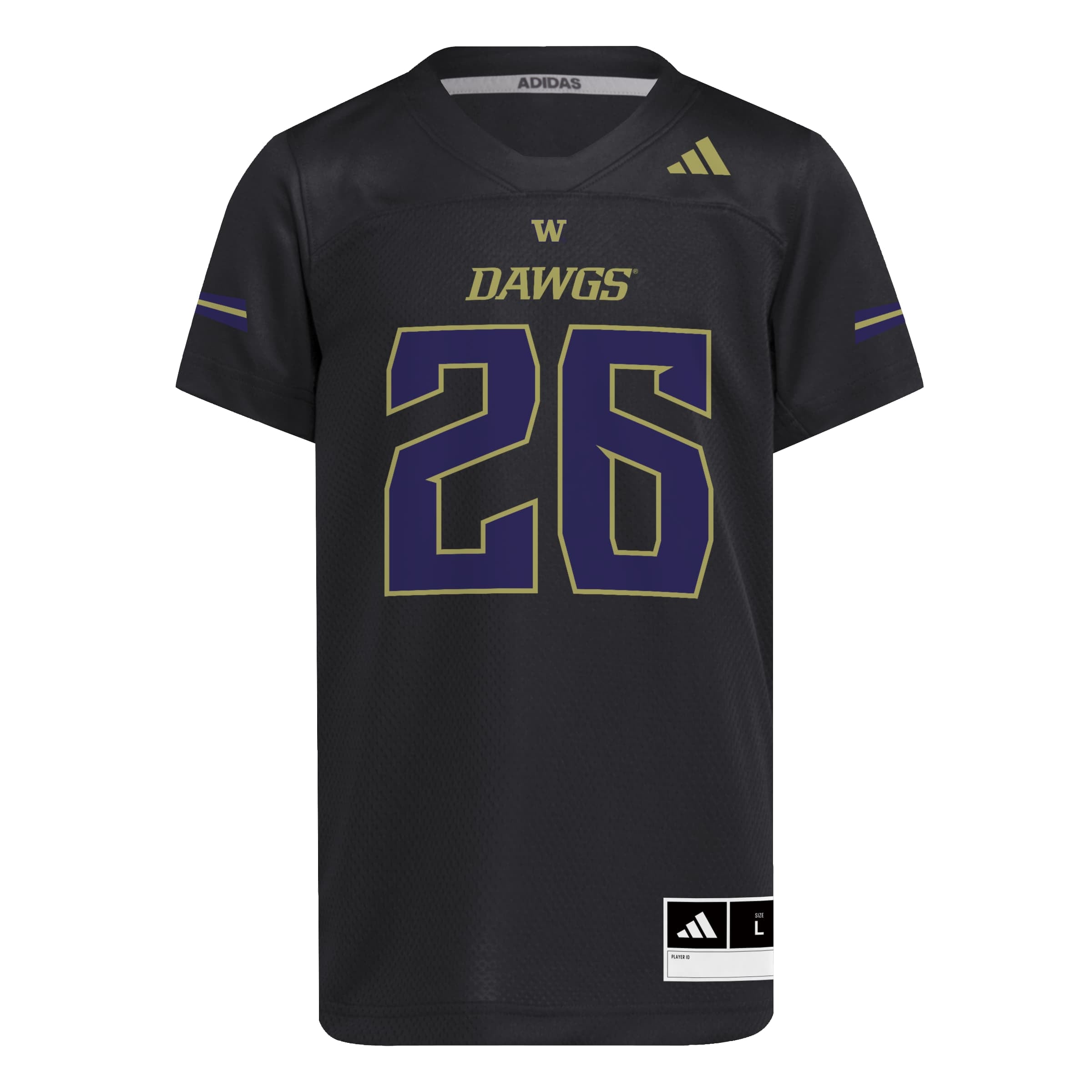 #26 Washington Huskies adidas Youth Dawgs Strategy Football Jersey - Black