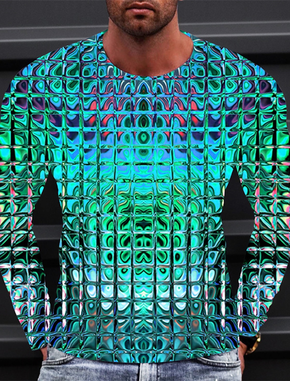 Men's Graphic Gradient Metallic Shirt T Shirt Long Sleeve T shirt 3D Print Crew Neck Shirt Vintage Fashion Designer Daily Outdoor Sports Blue 1 2 Spring & Fall Clothing Apparel S M L XL 2XL 3XL 4XL