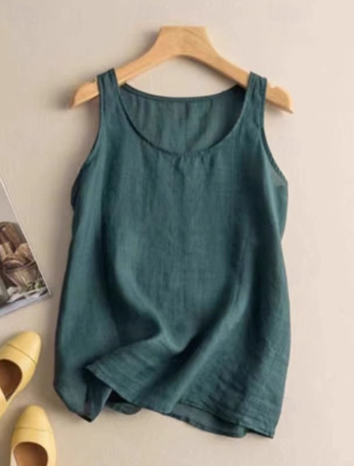 Women's Cotton Linen Shirts Blouse Plain Casual Sleeveless Crew Neck Regular Tops Daily Holiday White Orange Green Khaki Summer