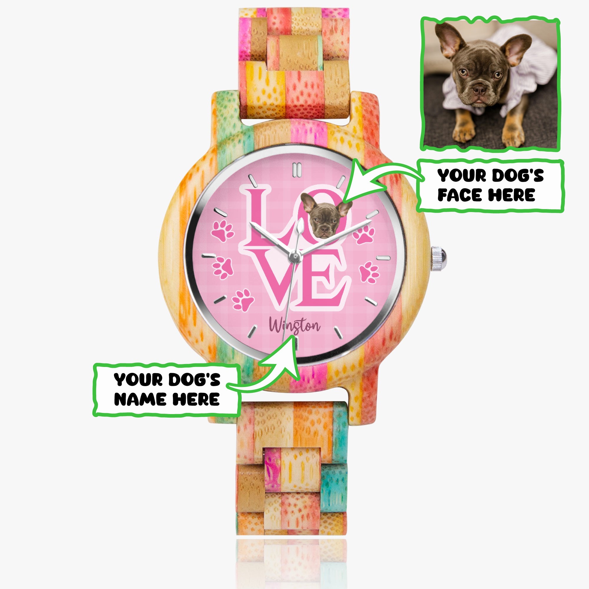 Street-Ready Gentry - Personalized Stylish Wooden Watch For Frenchie ...