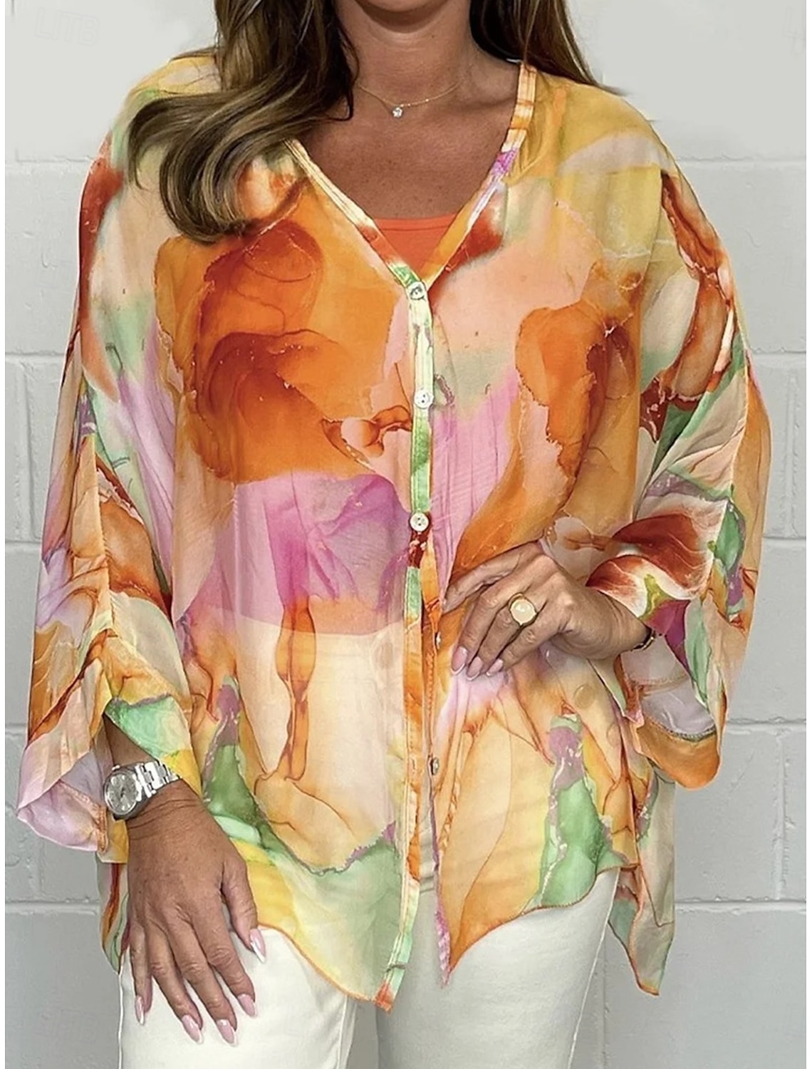 Women's Shirt Blouse Stylish Casual Floral Regular Tops Long Sleeve V Neck Buttons Print Regular Fit Daily Summer Spring Fall