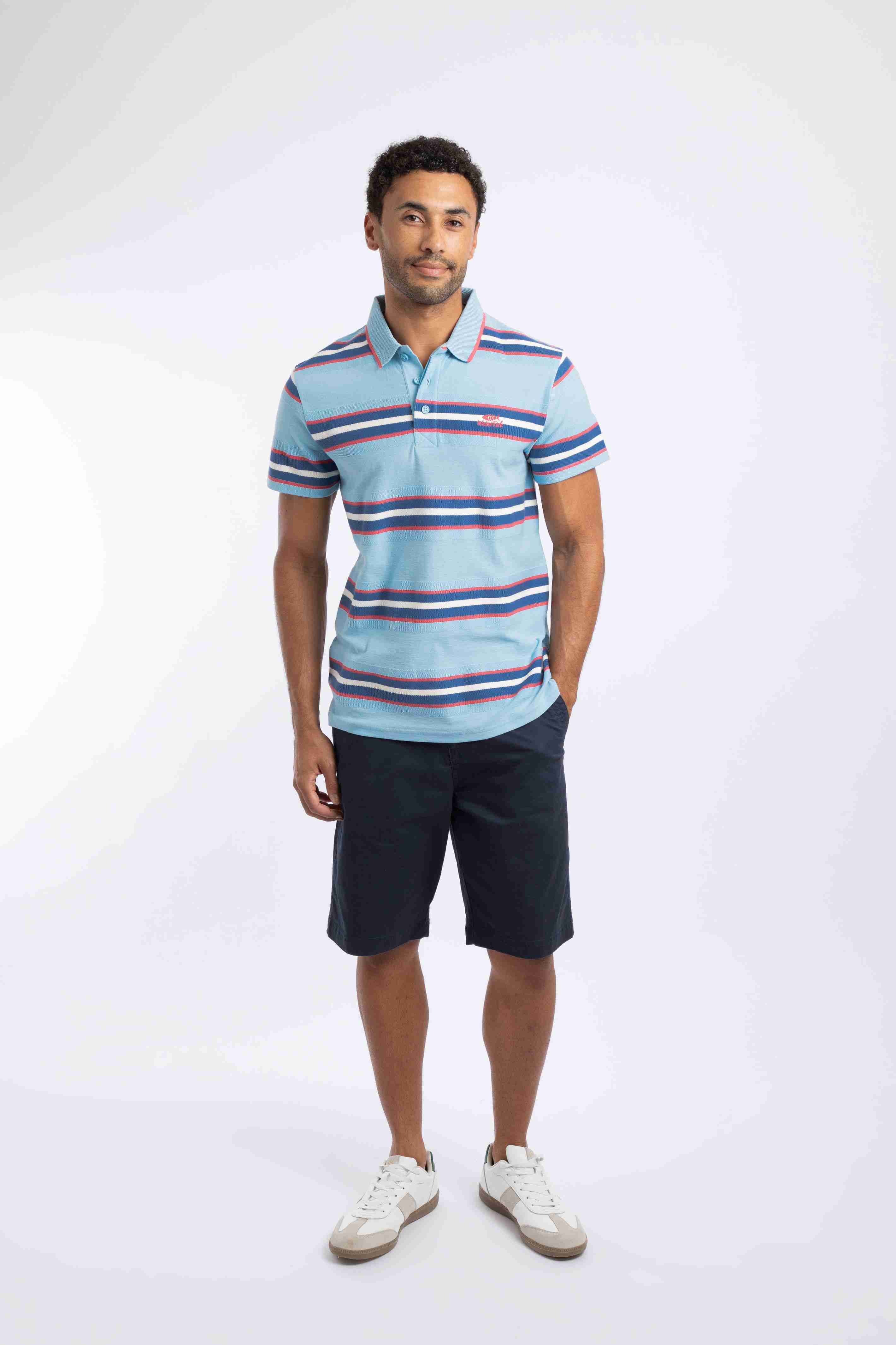 Dent Block Stripe Polo Shirt Skyway