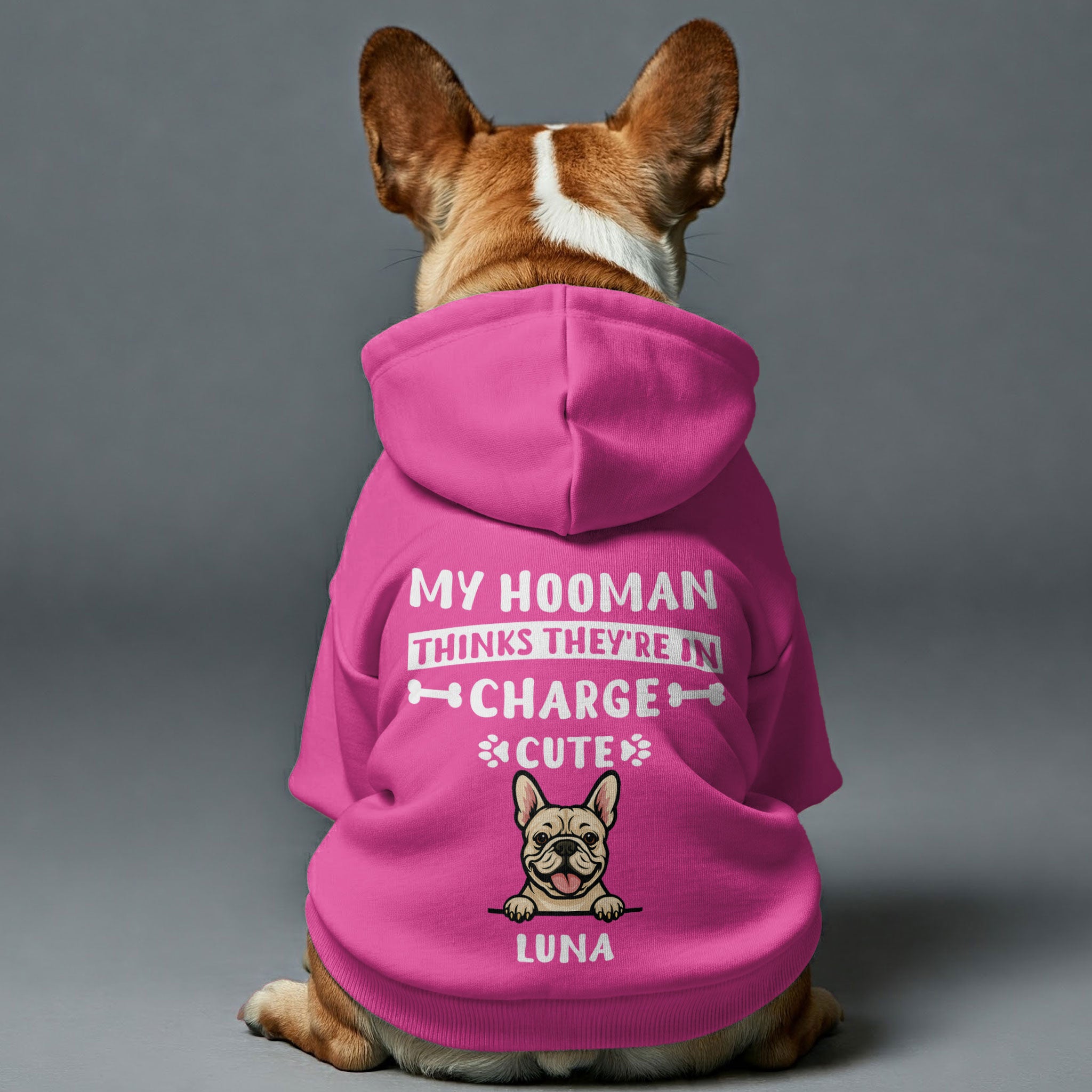 My hooman – Personalized French Bulldog Hoodies with Funny Quotes, Custom Name, and Your Frenchie’s Photo or Matching Clipart – Stylish, Cozy, and Premium 100% Cotton
