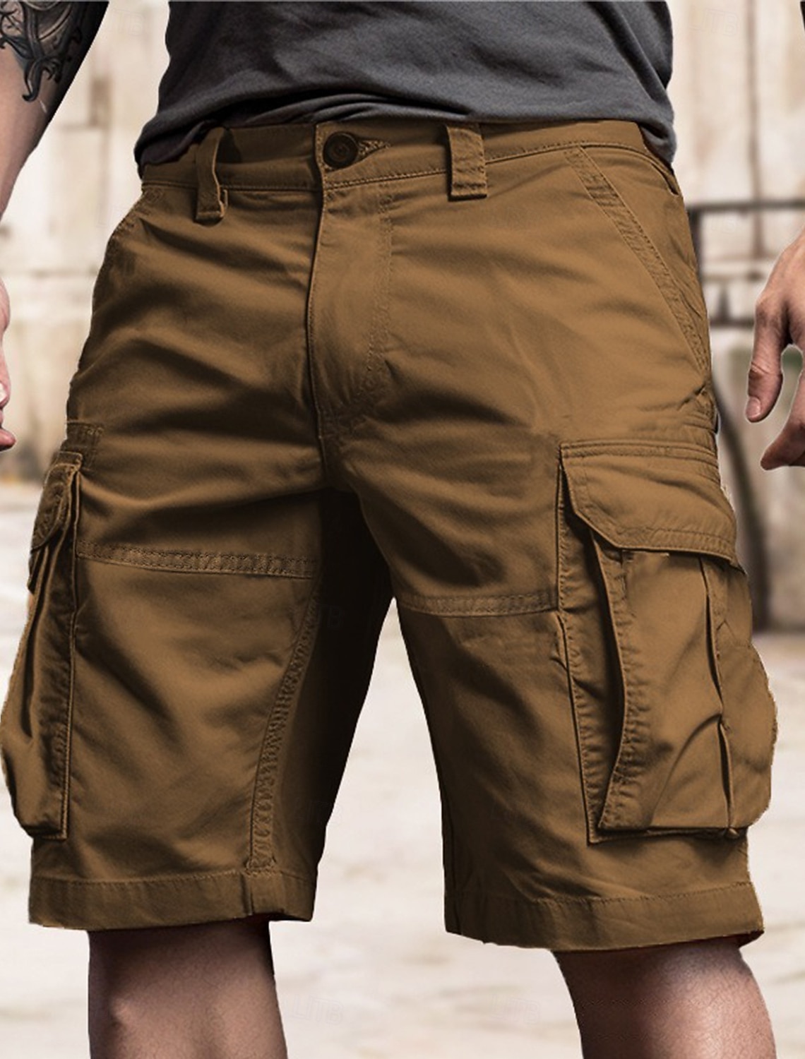 Men's Tactical Shorts Cargo Buttons Multi Pocket Plain Wearable Sho #1
